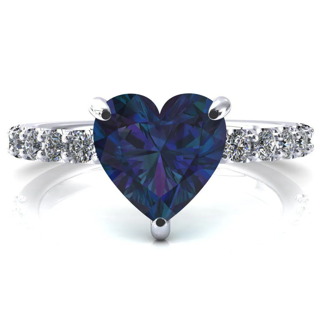 Mylene Heart Alexandrite 3 Prong Sculptural Half Eternity Diamond Engagement Ring