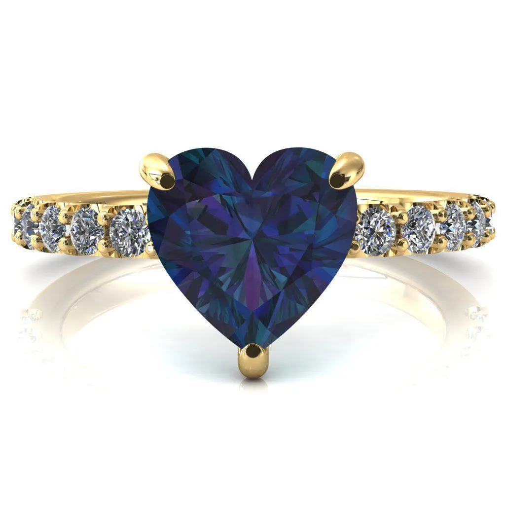 Mylene Heart Alexandrite 3 Prong Sculptural Half Eternity Diamond Engagement Ring