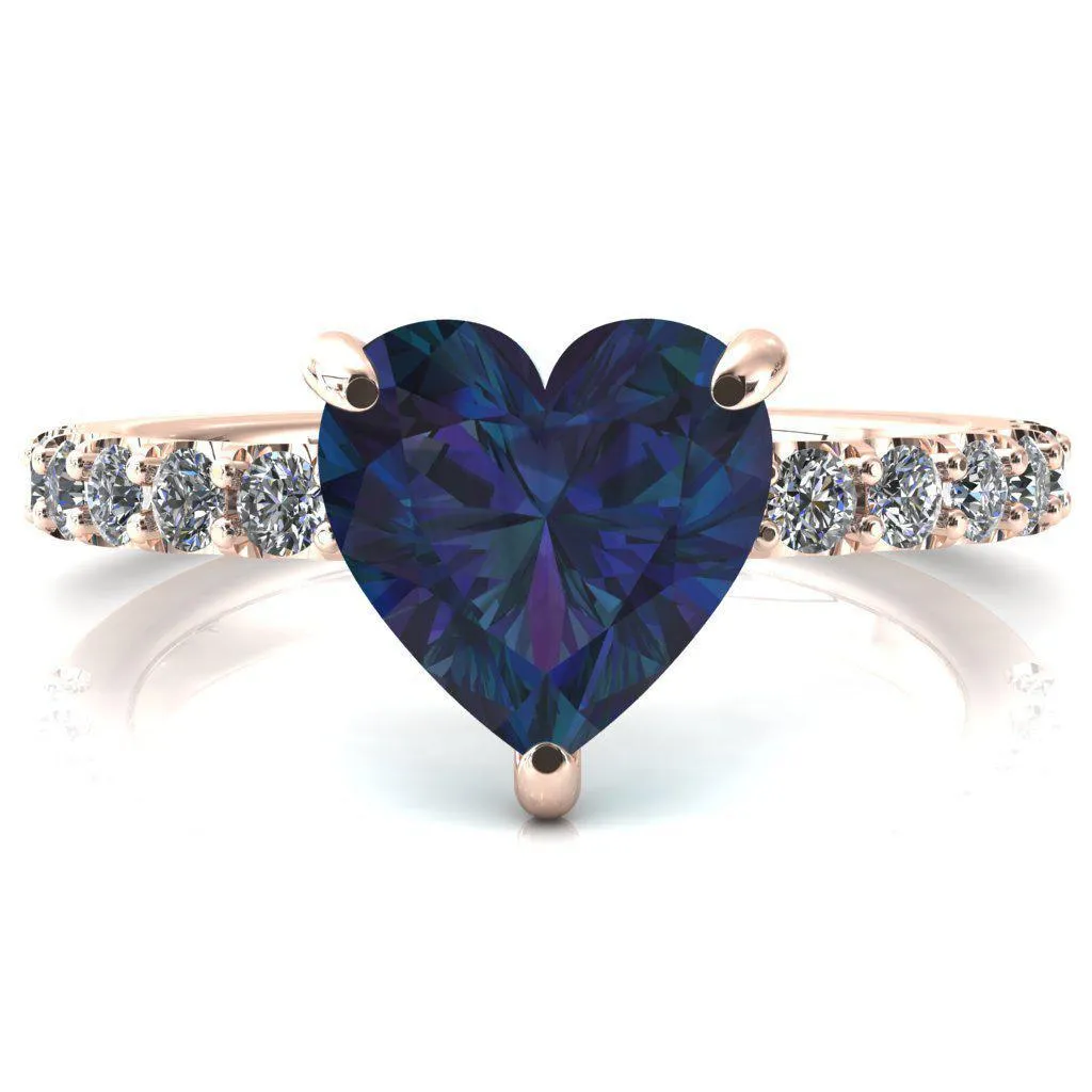 Mylene Heart Alexandrite 3 Prong Sculptural Half Eternity Diamond Engagement Ring