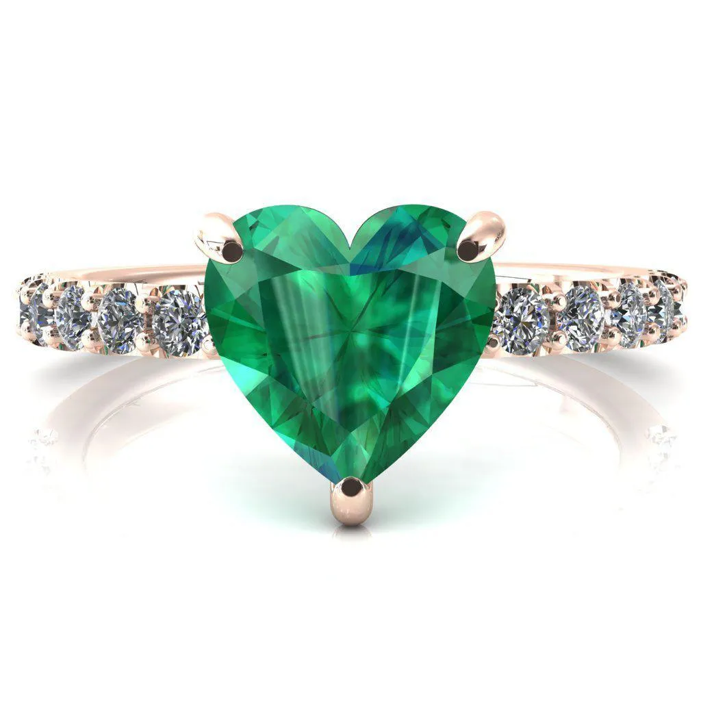 Mylene Heart Emerald 3 Prong Sculptural Half Eternity Diamond Engagement Ring
