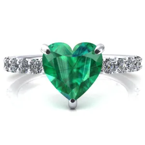 Mylene Heart Emerald 3 Prong Sculptural Half Eternity Diamond Engagement Ring