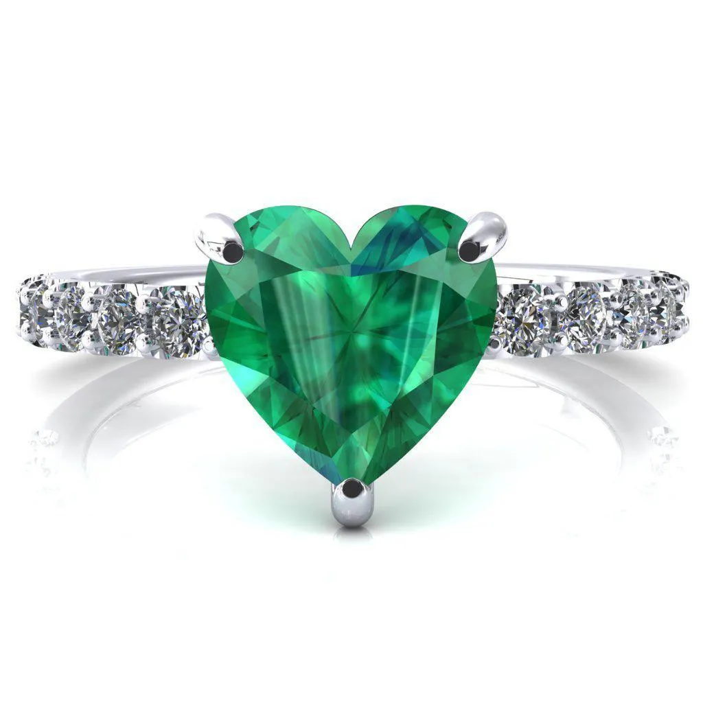 Mylene Heart Emerald 3 Prong Sculptural Half Eternity Diamond Engagement Ring