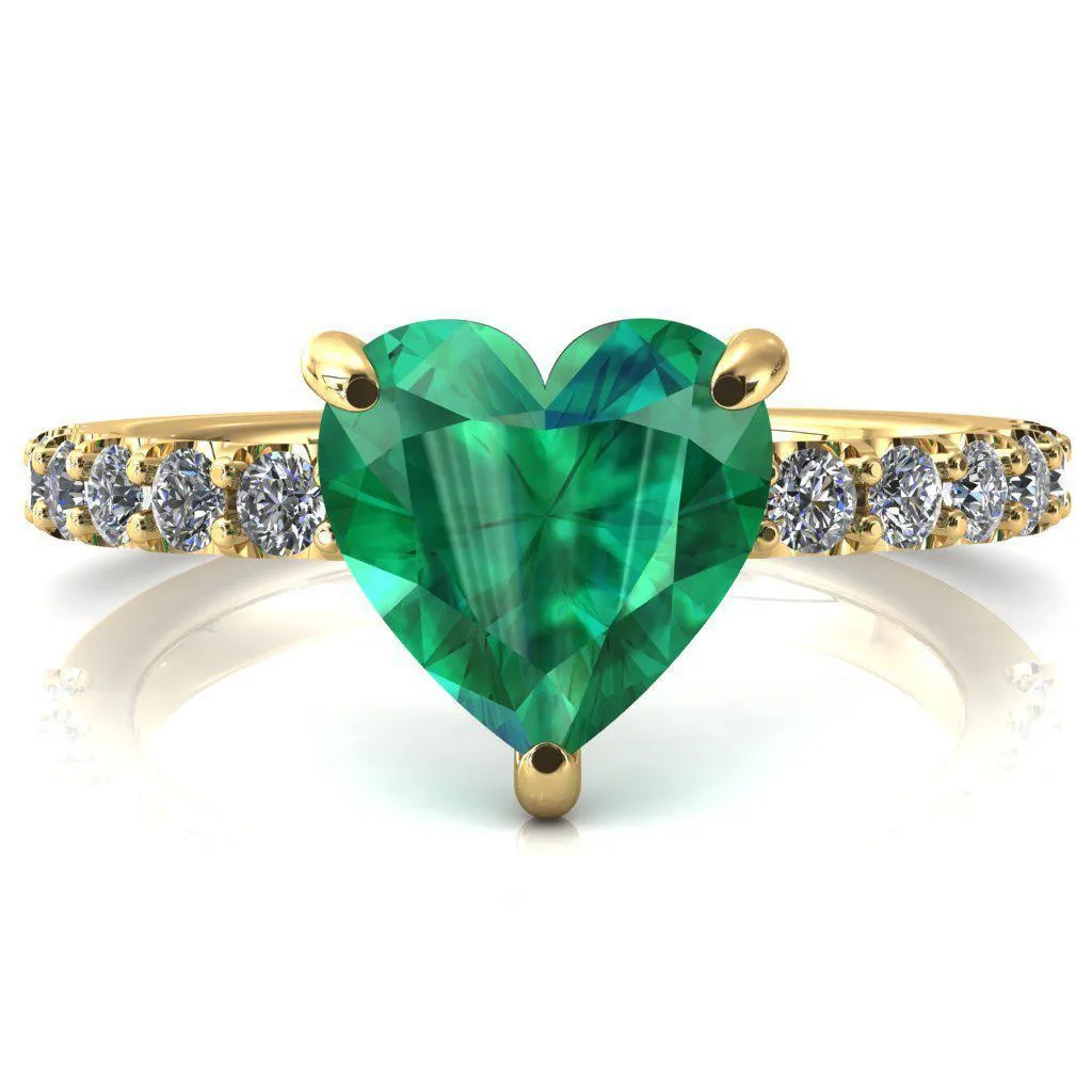 Mylene Heart Emerald 3 Prong Sculptural Half Eternity Diamond Engagement Ring