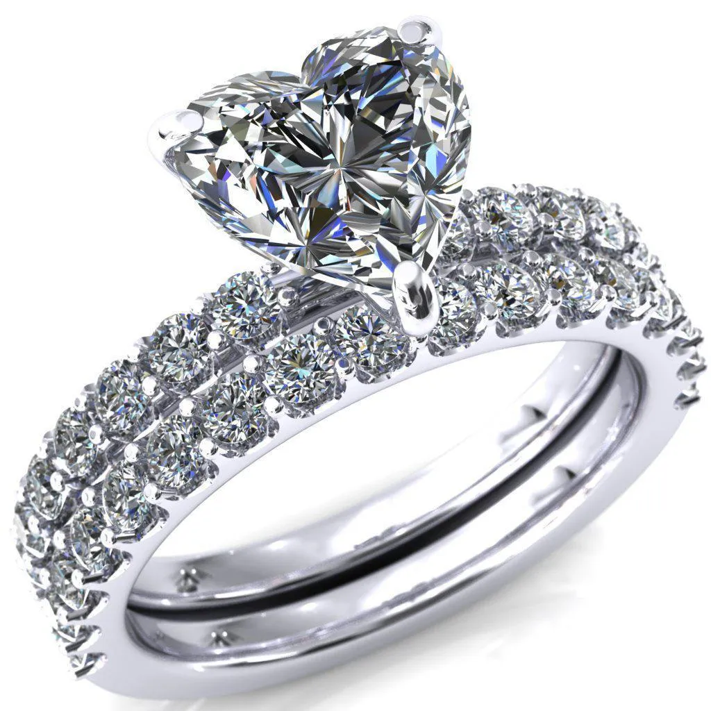 Mylene Heart Moissanite 3 Prong Sculptural Half Eternity Diamond Engagement Ring