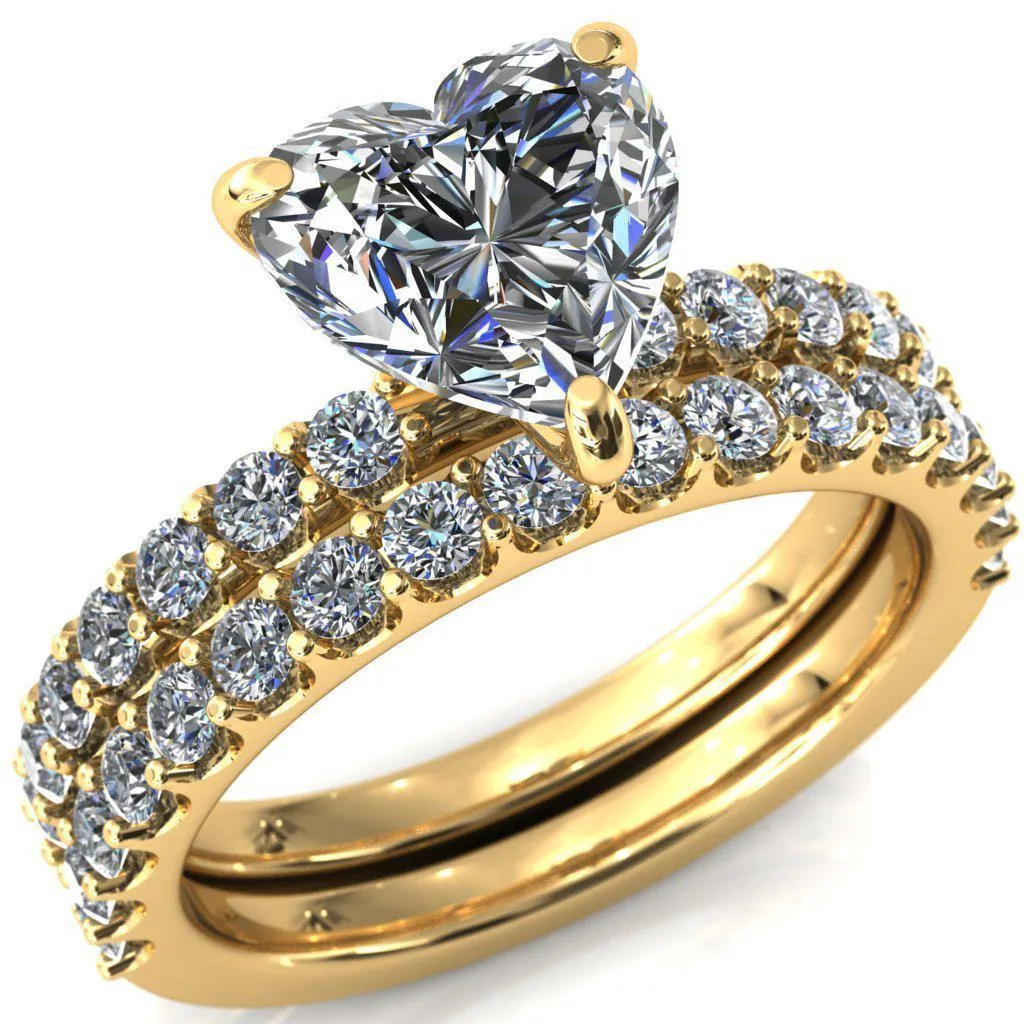 Mylene Heart Moissanite 3 Prong Sculptural Half Eternity Diamond Engagement Ring