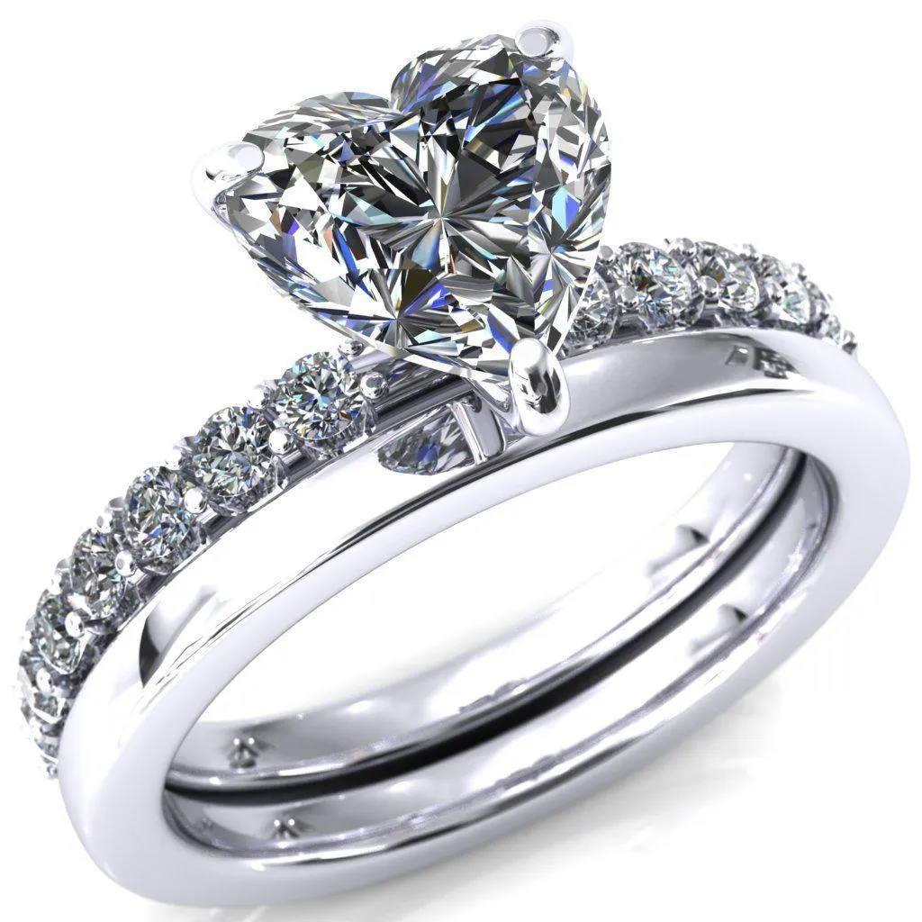 Mylene Heart Moissanite 3 Prong Sculptural Half Eternity Diamond Engagement Ring