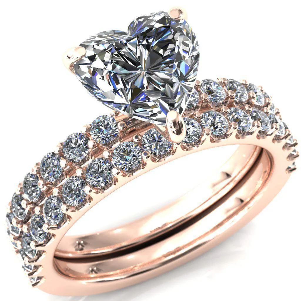 Mylene Heart Moissanite 3 Prong Sculptural Half Eternity Diamond Engagement Ring