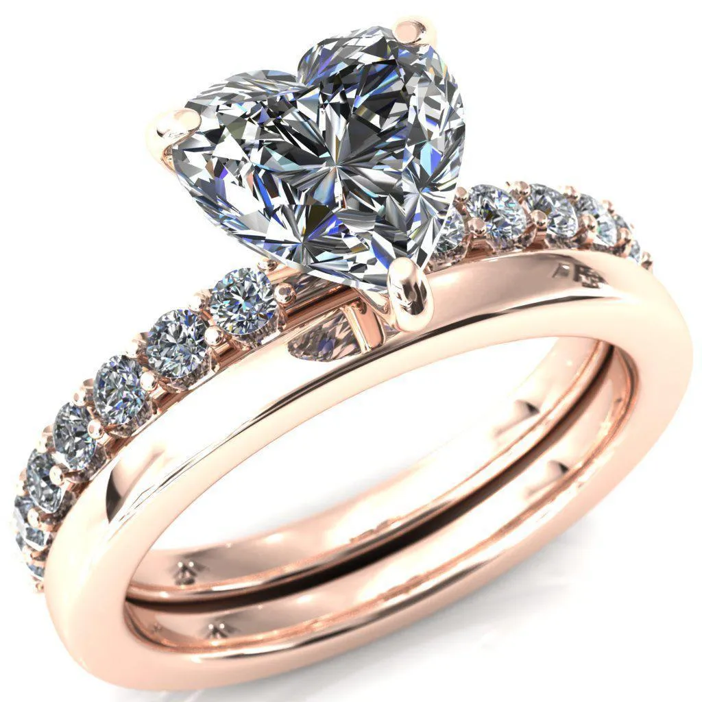 Mylene Heart Moissanite 3 Prong Sculptural Half Eternity Diamond Engagement Ring