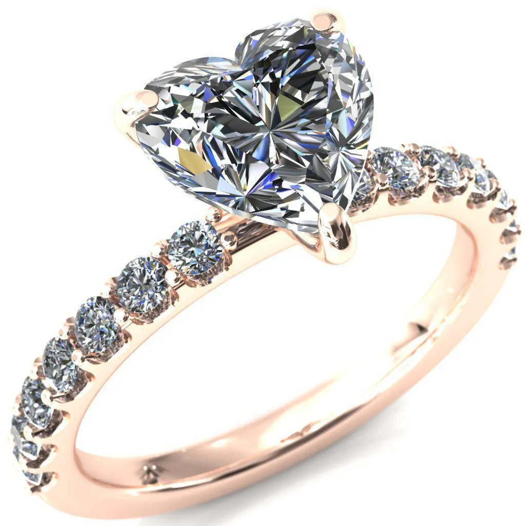 Mylene Heart Moissanite 3 Prong Sculptural Half Eternity Diamond Engagement Ring