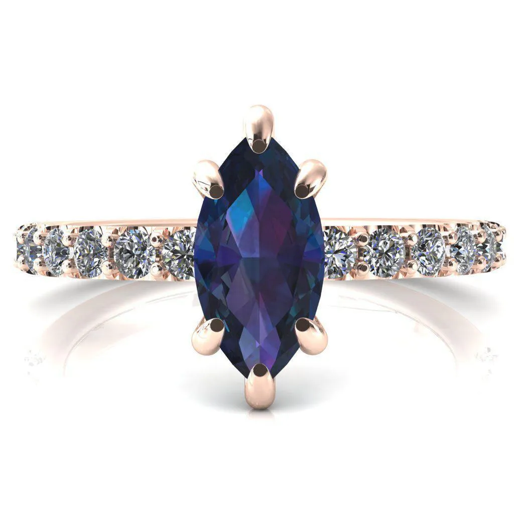 Mylene Marquise Alexandrite 6 Prong Sculptural Half Eternity Diamond Engagement Ring