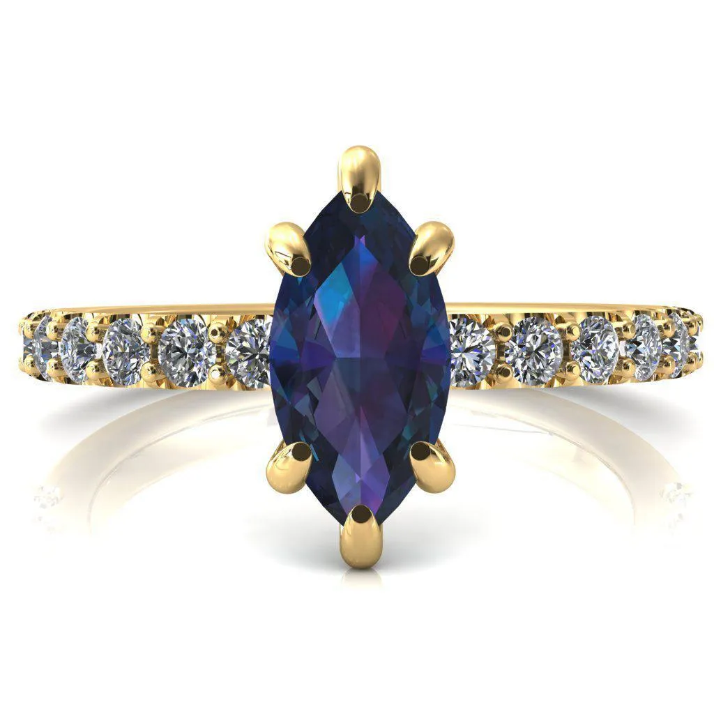 Mylene Marquise Alexandrite 6 Prong Sculptural Half Eternity Diamond Engagement Ring