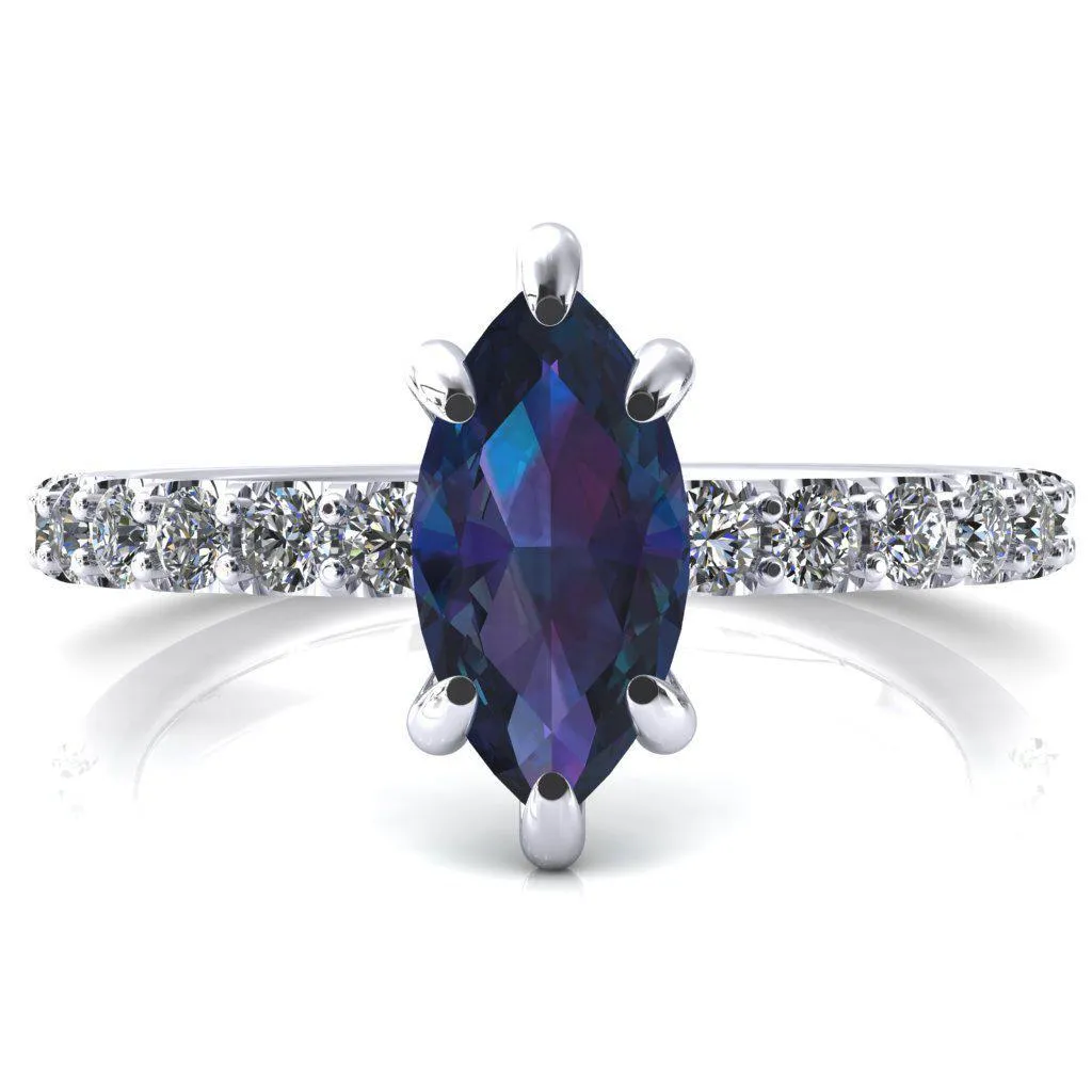 Mylene Marquise Alexandrite 6 Prong Sculptural Half Eternity Diamond Engagement Ring