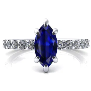 Mylene Marquise Blue Sapphire 6 Prong Sculptural Half Eternity Diamond Engagement Ring