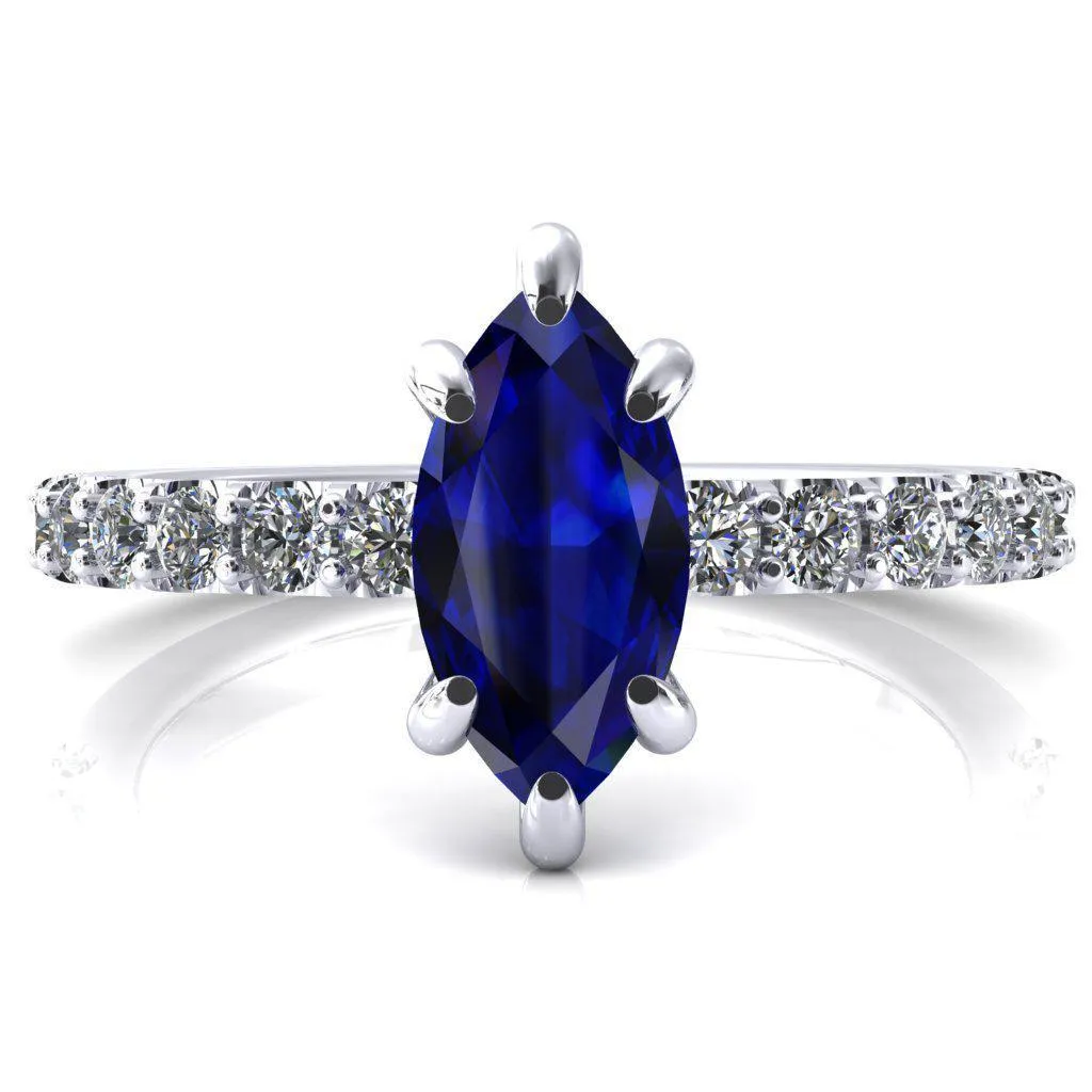 Mylene Marquise Blue Sapphire 6 Prong Sculptural Half Eternity Diamond Engagement Ring