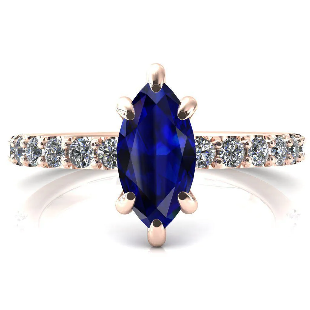 Mylene Marquise Blue Sapphire 6 Prong Sculptural Half Eternity Diamond Engagement Ring