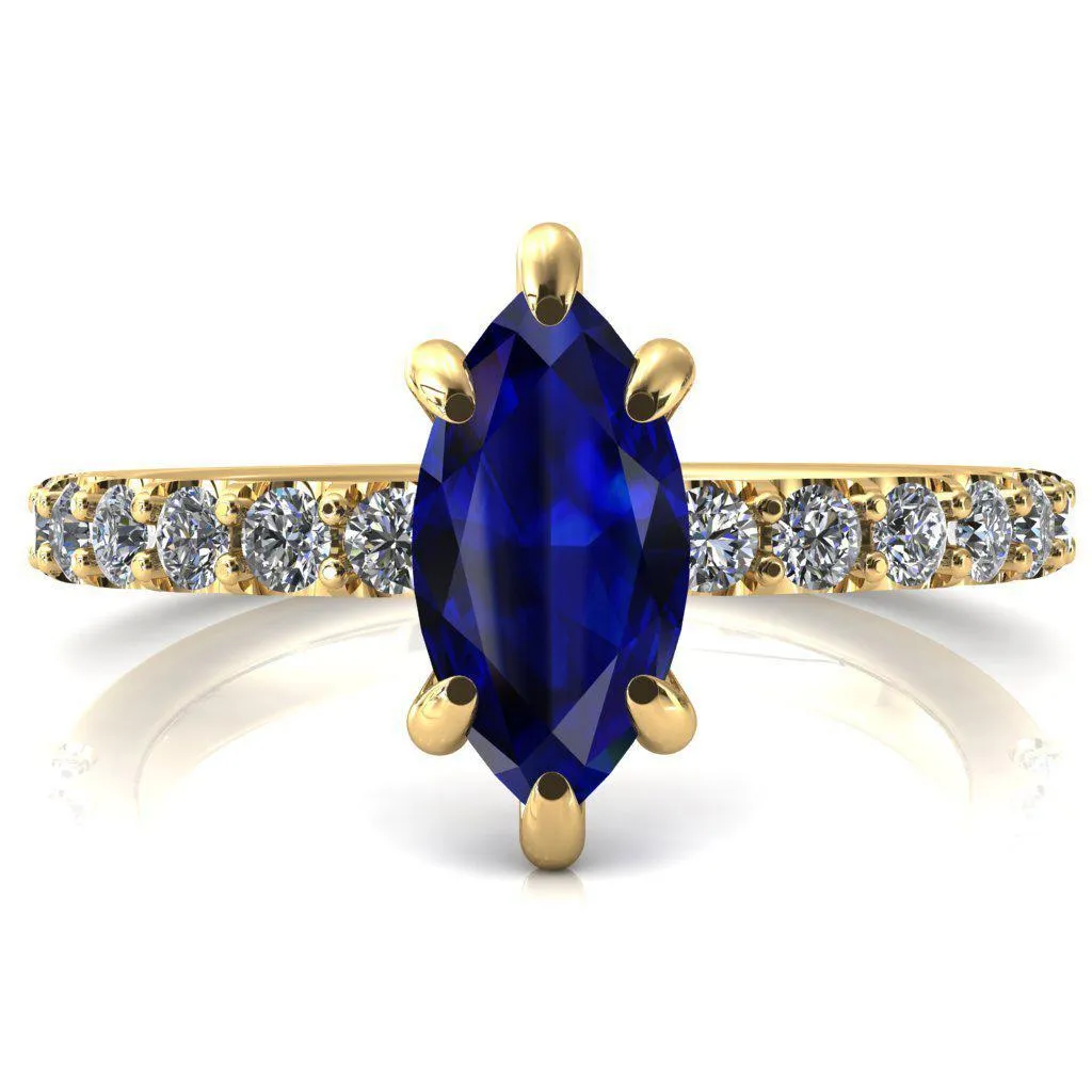 Mylene Marquise Blue Sapphire 6 Prong Sculptural Half Eternity Diamond Engagement Ring