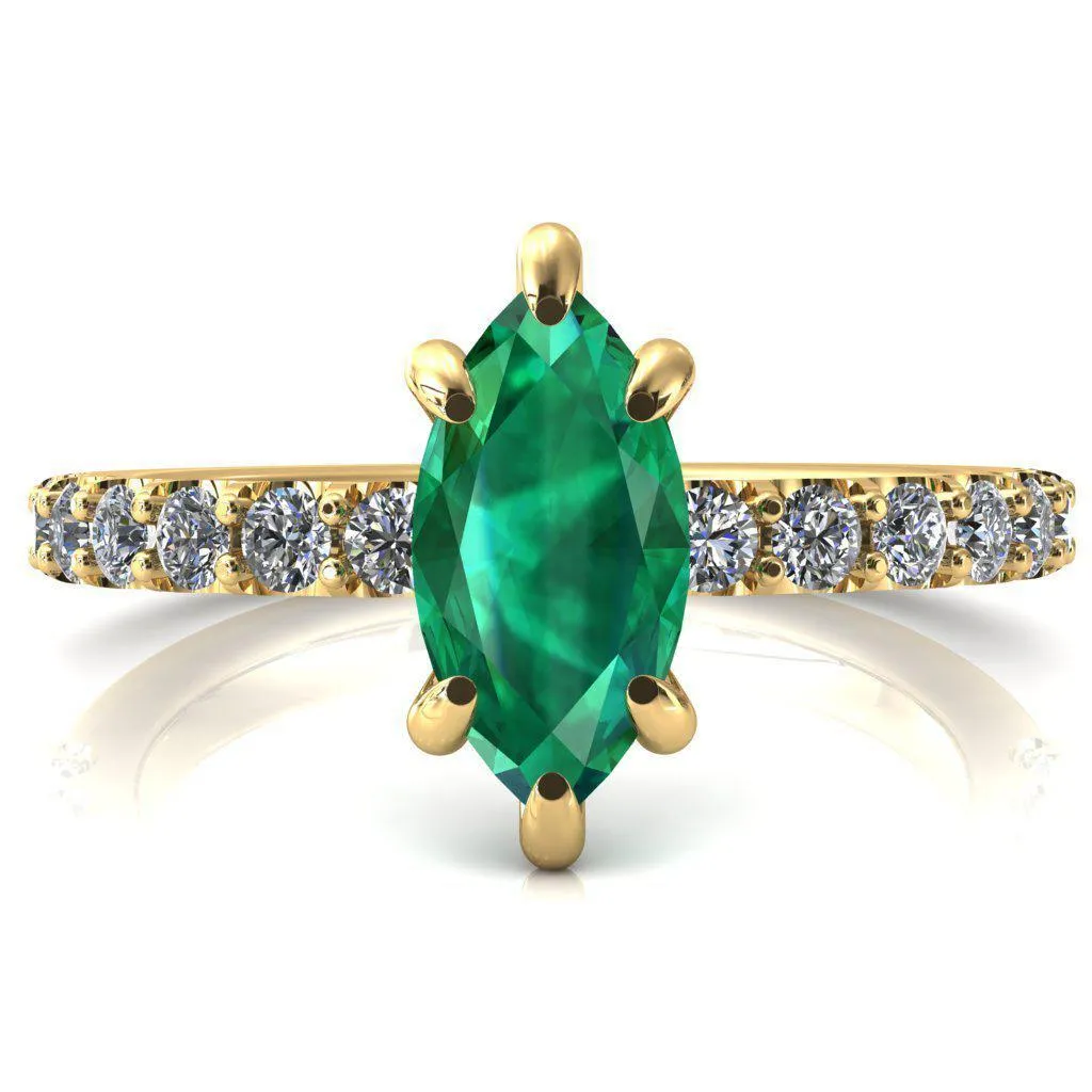 Mylene Marquise Emerald 6 Prong Sculptural Half Eternity Diamond Engagement Ring