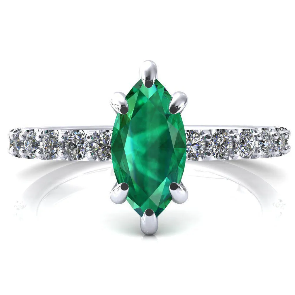 Mylene Marquise Emerald 6 Prong Sculptural Half Eternity Diamond Engagement Ring