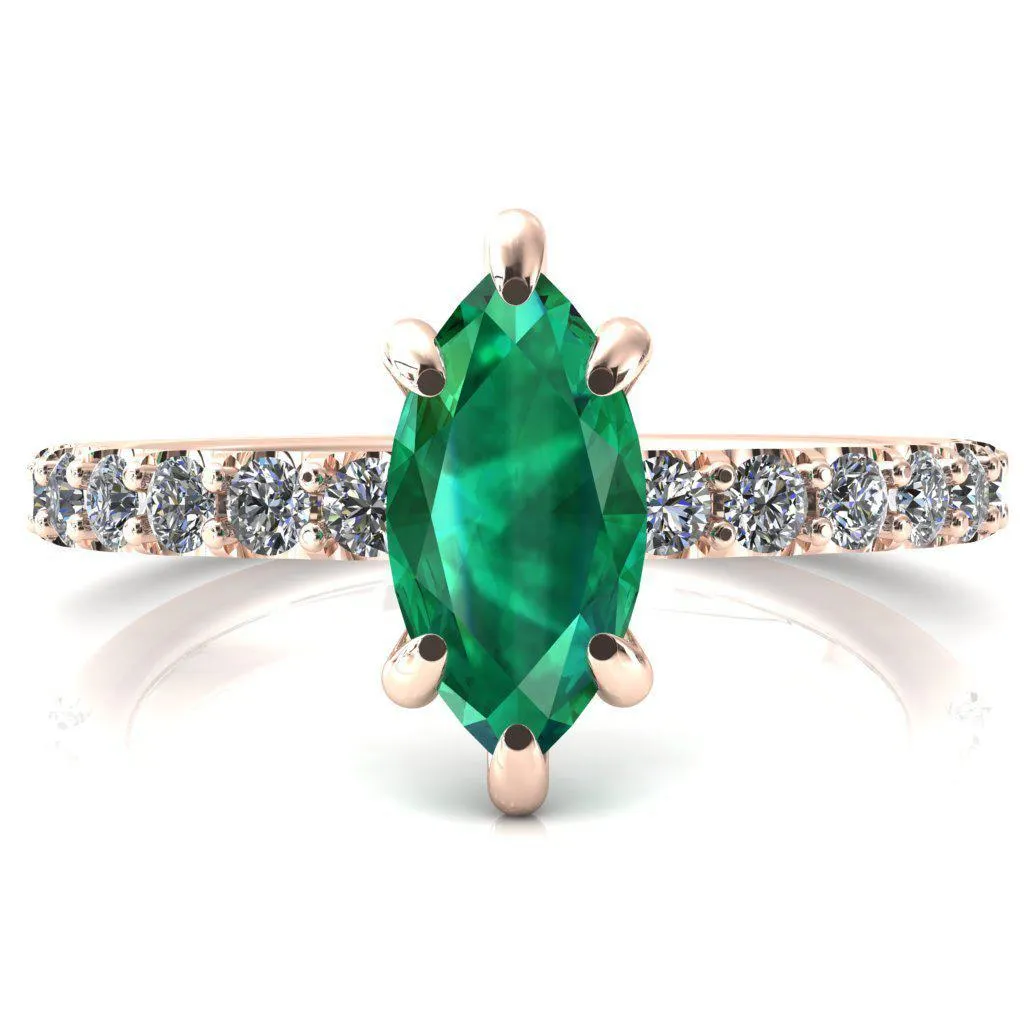 Mylene Marquise Emerald 6 Prong Sculptural Half Eternity Diamond Engagement Ring
