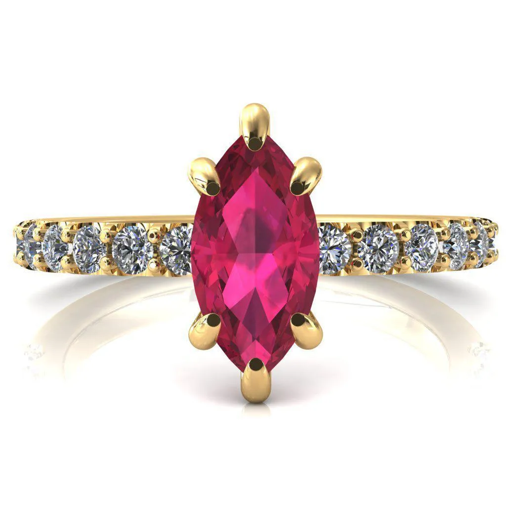 Mylene Marquise Ruby 6 Prong Sculptural Half Eternity Diamond Engagement Ring