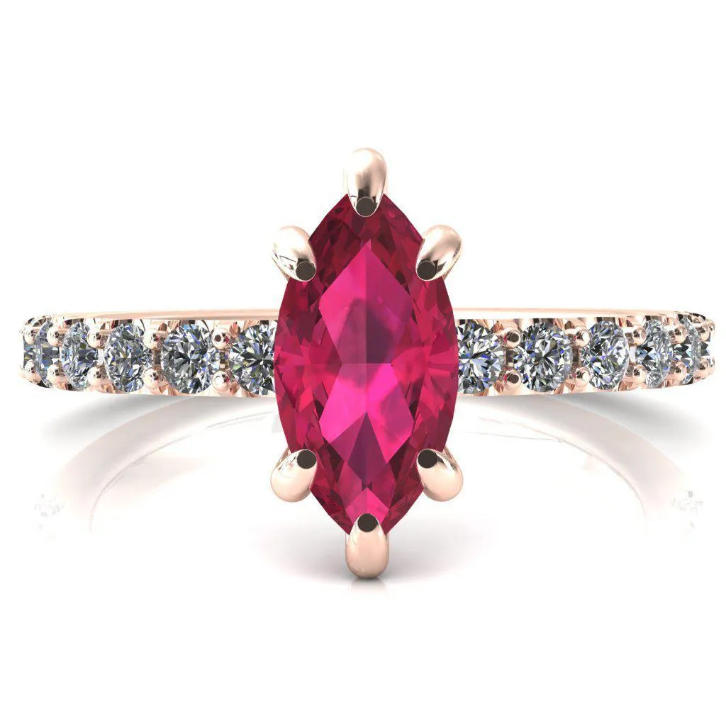 Mylene Marquise Ruby 6 Prong Sculptural Half Eternity Diamond Engagement Ring