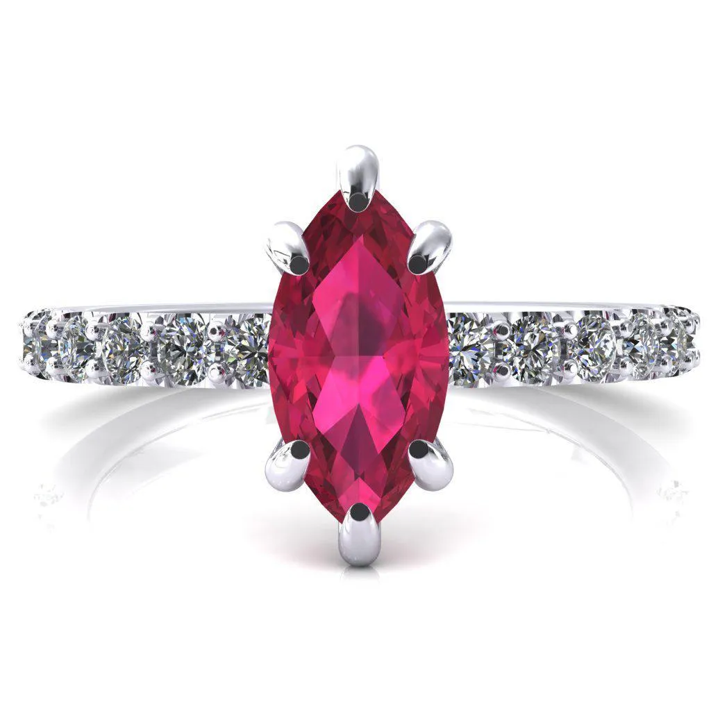 Mylene Marquise Ruby 6 Prong Sculptural Half Eternity Diamond Engagement Ring
