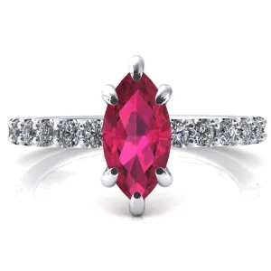 Mylene Marquise Ruby 6 Prong Sculptural Half Eternity Diamond Engagement Ring