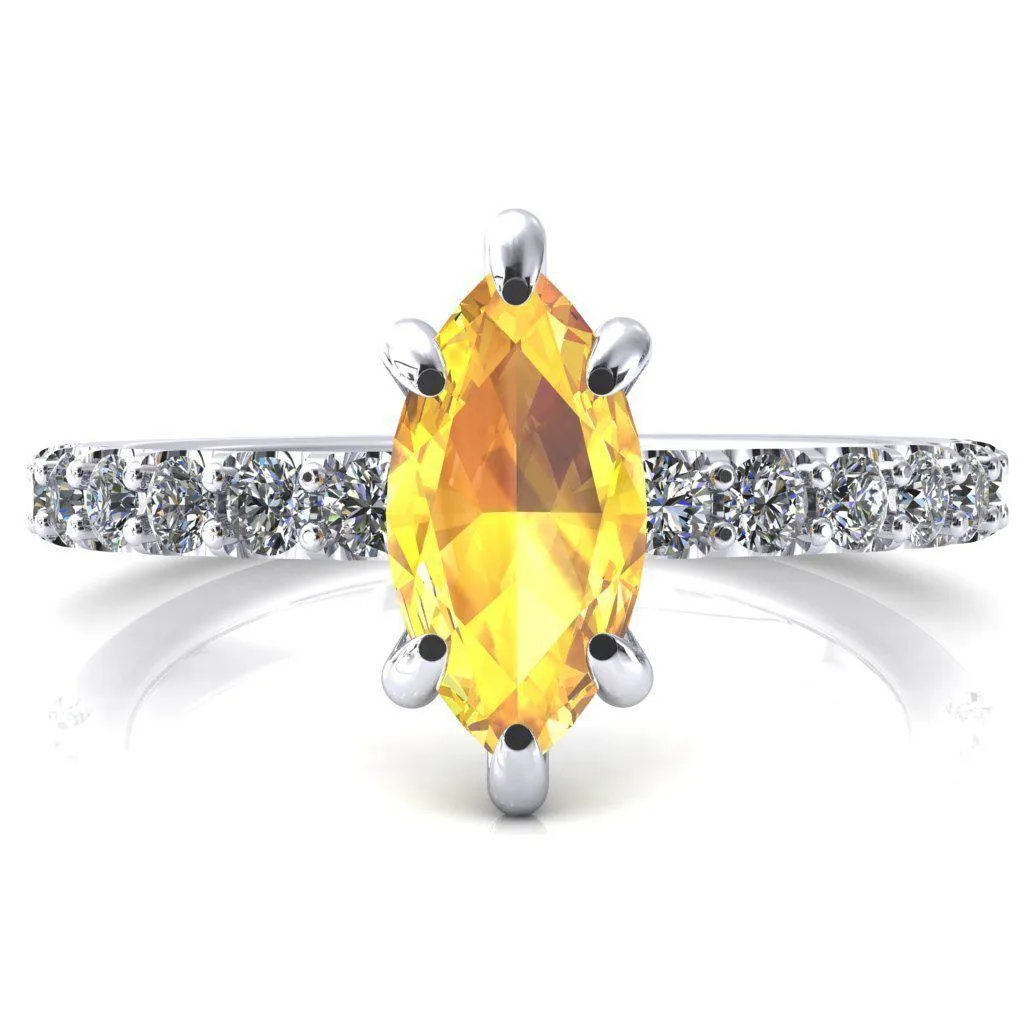 Mylene Marquise Yellow Sapphire 6 Prong Sculptural Half Eternity Diamond Engagement Ring