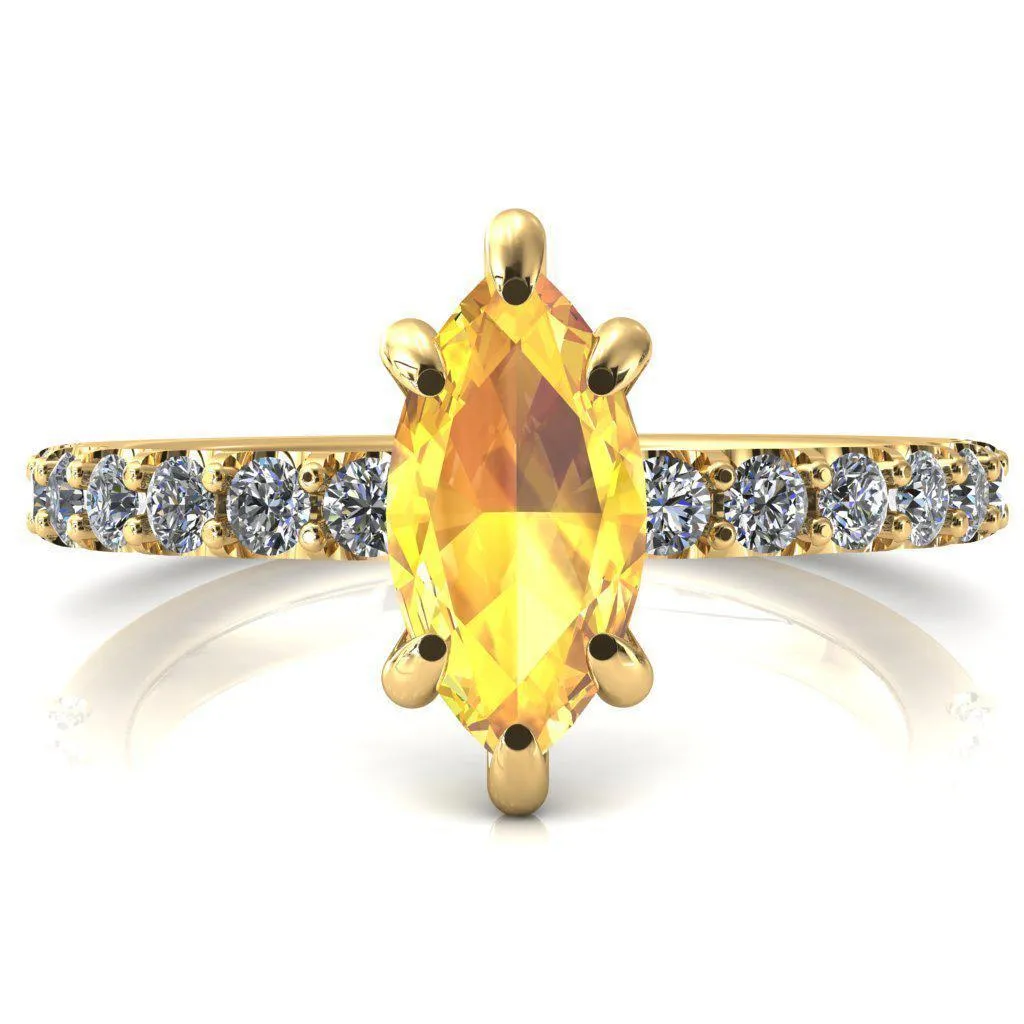 Mylene Marquise Yellow Sapphire 6 Prong Sculptural Half Eternity Diamond Engagement Ring