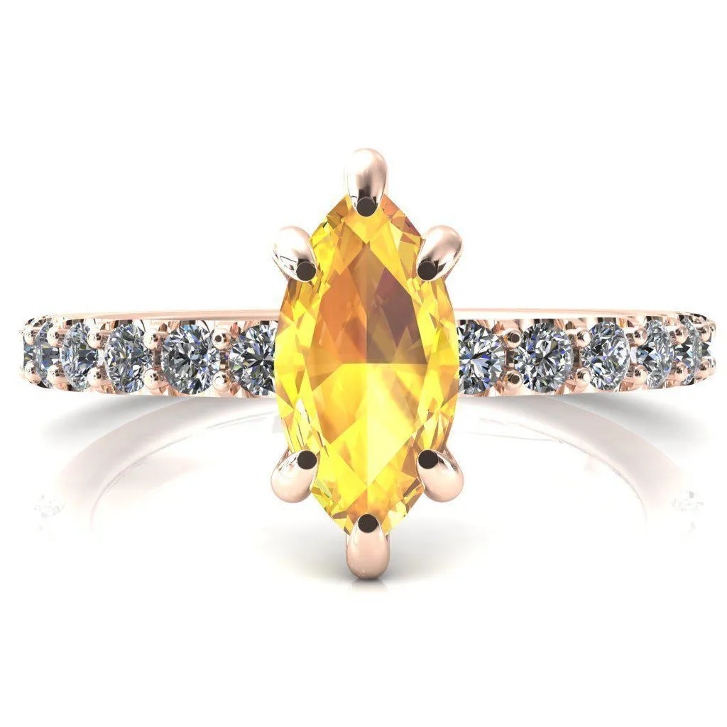 Mylene Marquise Yellow Sapphire 6 Prong Sculptural Half Eternity Diamond Engagement Ring