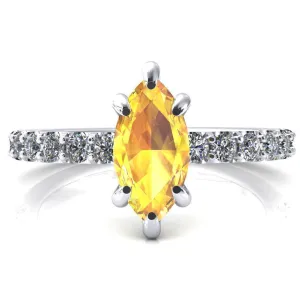 Mylene Marquise Yellow Sapphire 6 Prong Sculptural Half Eternity Diamond Engagement Ring