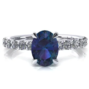 Mylene Oval Alexandrite 4 Prong Sculptural Half Eternity Diamond Engagement Ring