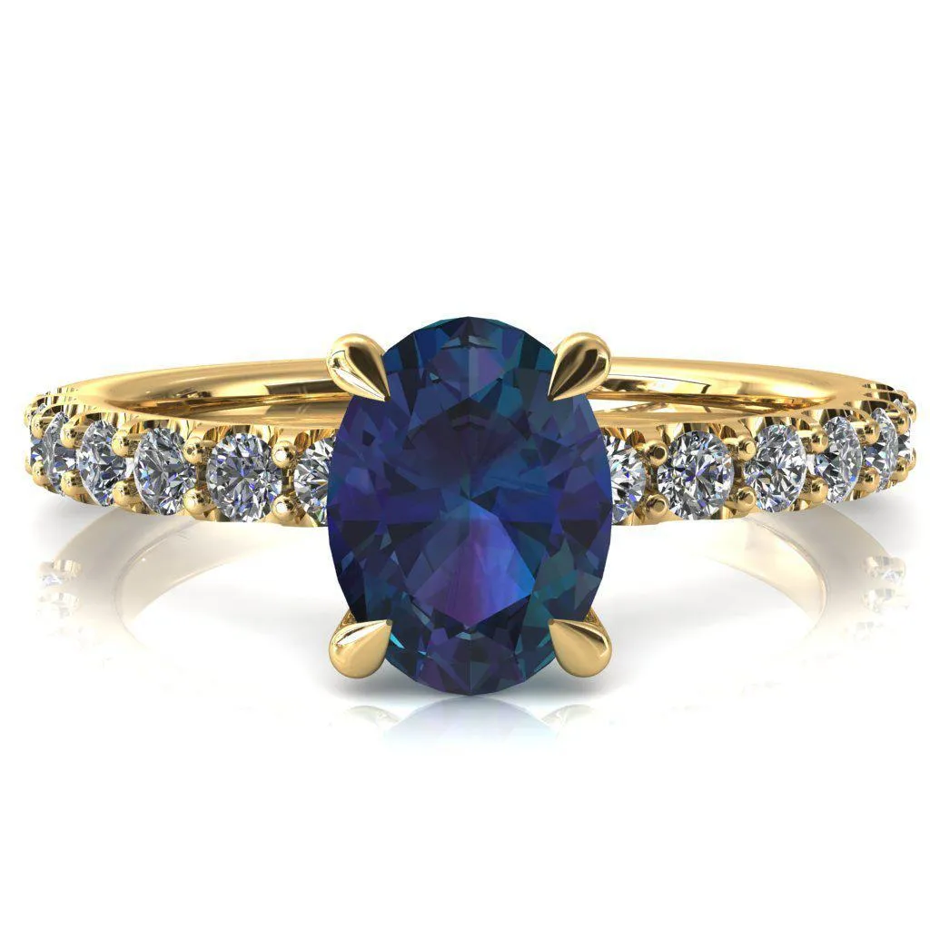 Mylene Oval Alexandrite 4 Prong Sculptural Half Eternity Diamond Engagement Ring