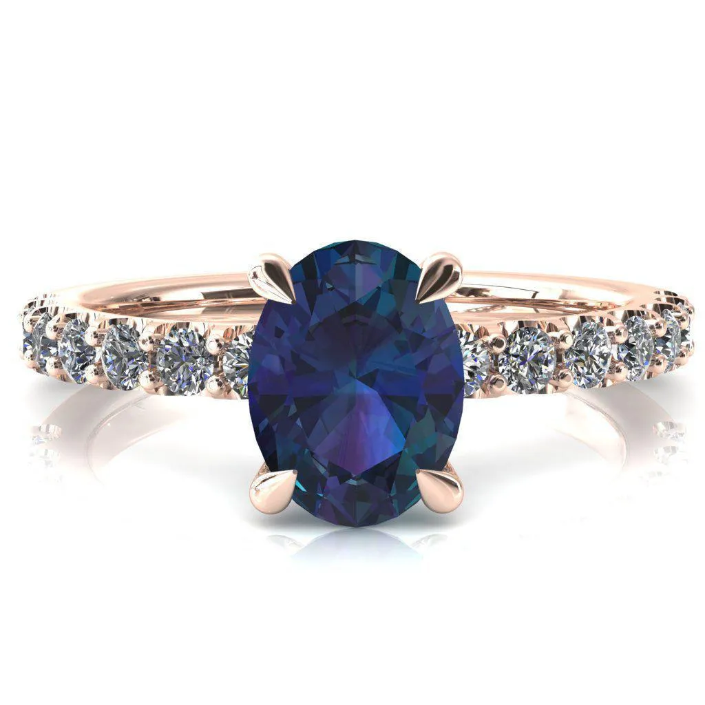 Mylene Oval Alexandrite 4 Prong Sculptural Half Eternity Diamond Engagement Ring