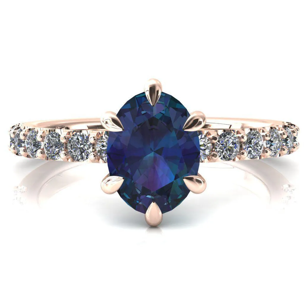 Mylene Oval Alexandrite 6 Prong Sculptural Half Eternity Diamond Engagement Ring