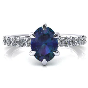 Mylene Oval Alexandrite 6 Prong Sculptural Half Eternity Diamond Engagement Ring