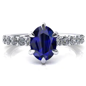 Mylene Oval Blue Sapphire 6 Prong Sculptural Half Eternity Diamond Engagement Ring