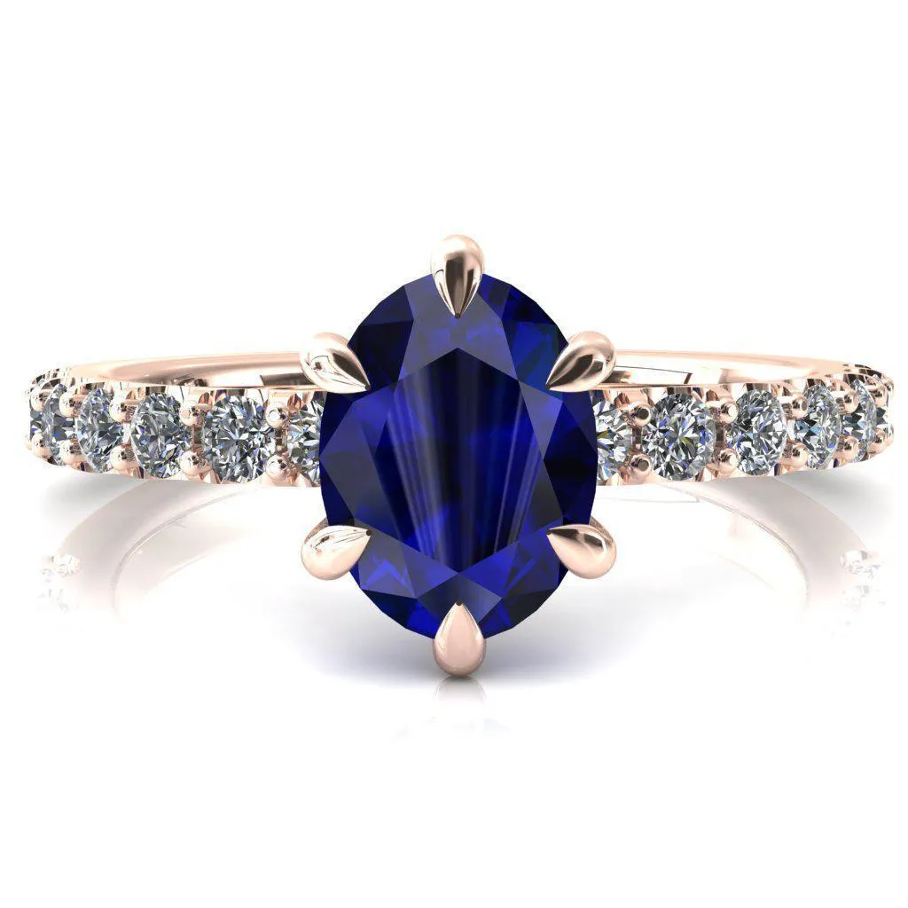Mylene Oval Blue Sapphire 6 Prong Sculptural Half Eternity Diamond Engagement Ring