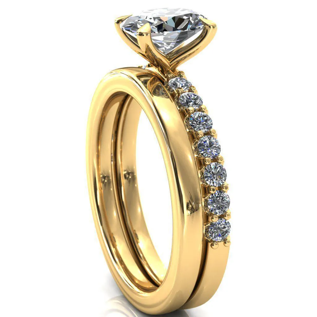 Mylene Oval Center Stone 4 Prong Sculptural Half Eternity Diamond Engagement Ring