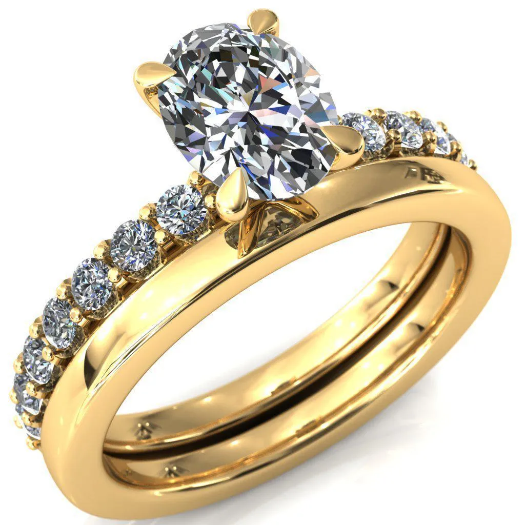 Mylene Oval Center Stone 4 Prong Sculptural Half Eternity Diamond Engagement Ring