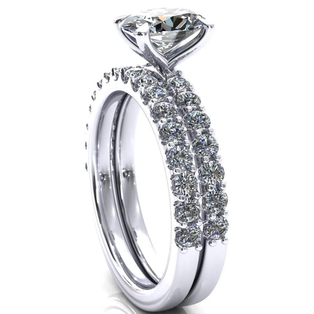 Mylene Oval Center Stone 4 Prong Sculptural Half Eternity Diamond Engagement Ring