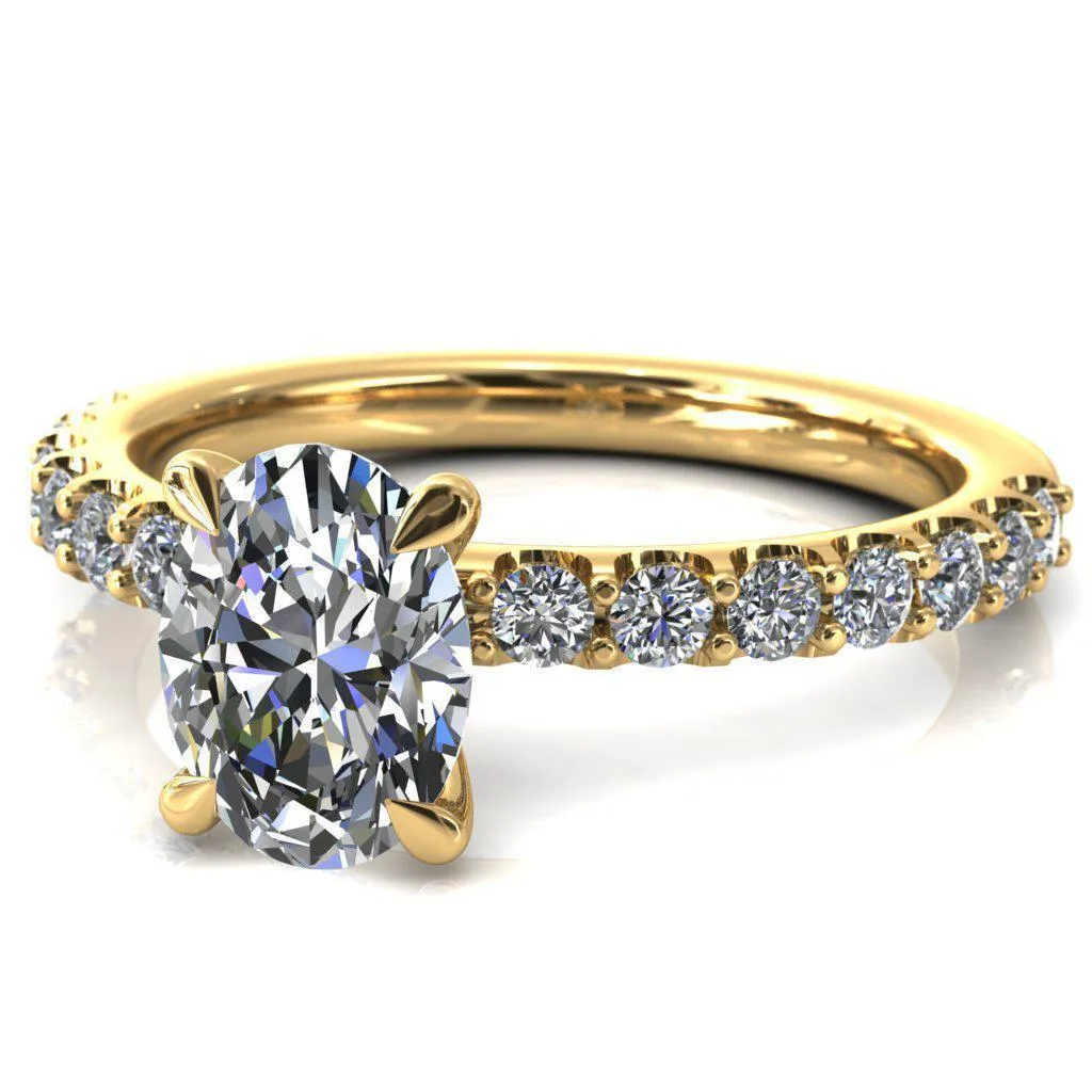 Mylene Oval Center Stone 4 Prong Sculptural Half Eternity Diamond Engagement Ring