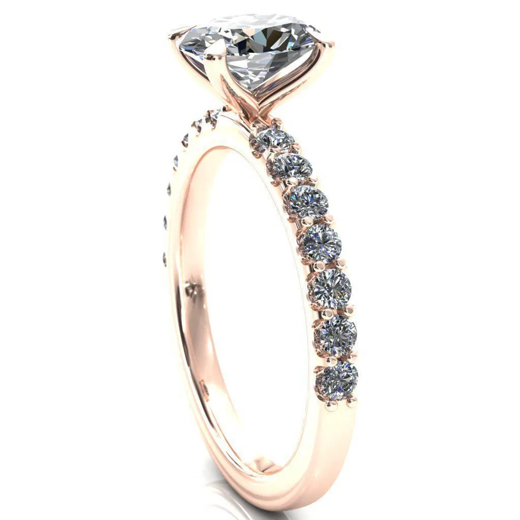 Mylene Oval Center Stone 4 Prong Sculptural Half Eternity Diamond Engagement Ring