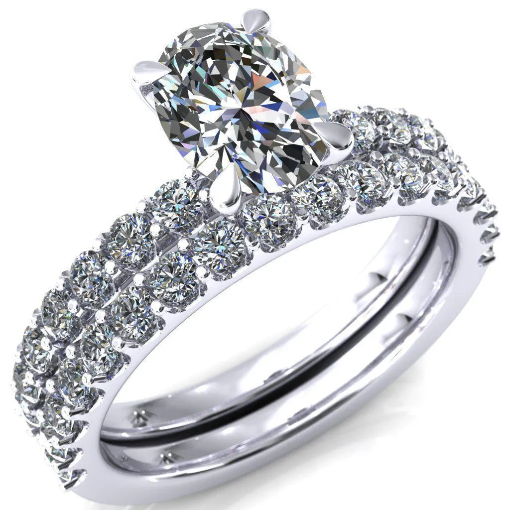 Mylene Oval Center Stone 4 Prong Sculptural Half Eternity Diamond Engagement Ring