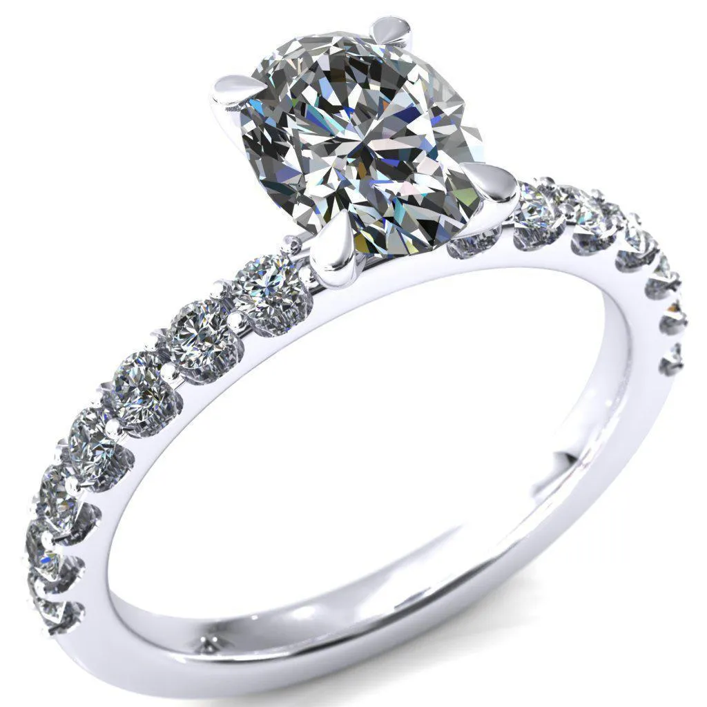 Mylene Oval Center Stone 4 Prong Sculptural Half Eternity Diamond Engagement Ring