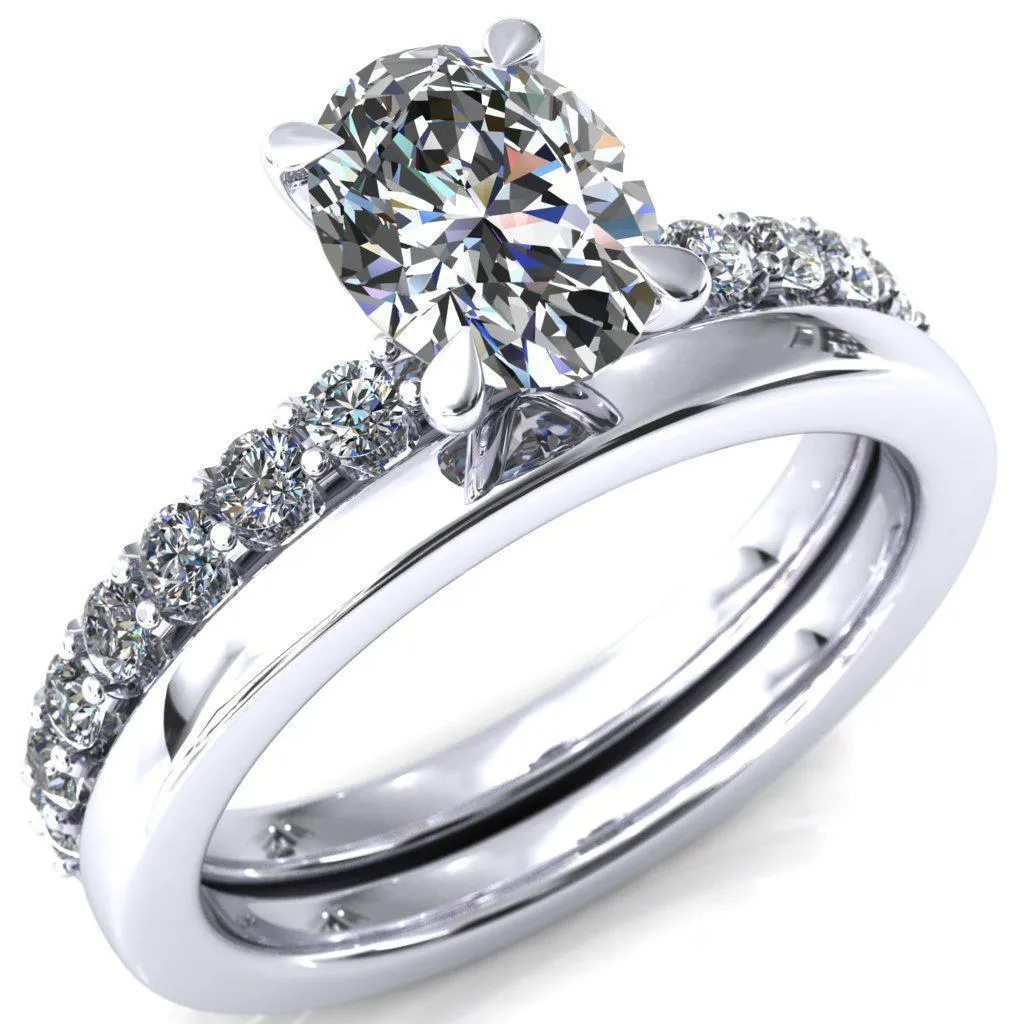 Mylene Oval Center Stone 4 Prong Sculptural Half Eternity Diamond Engagement Ring