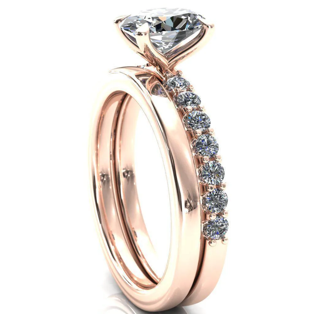 Mylene Oval Center Stone 4 Prong Sculptural Half Eternity Diamond Engagement Ring