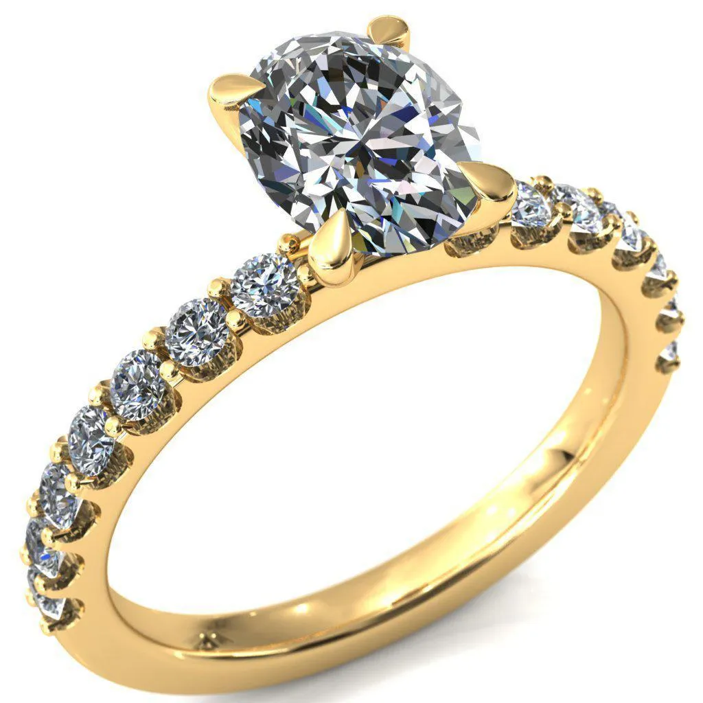Mylene Oval Center Stone 4 Prong Sculptural Half Eternity Diamond Engagement Ring