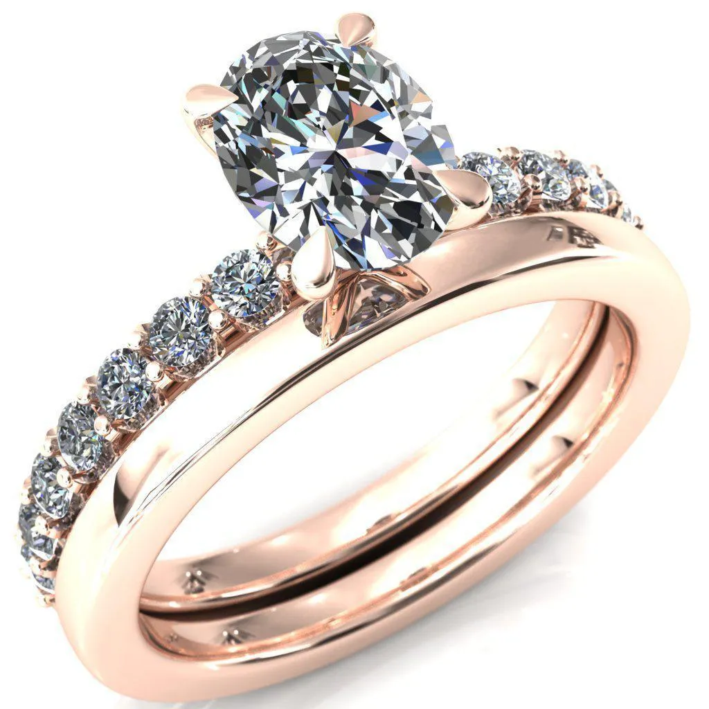 Mylene Oval Center Stone 4 Prong Sculptural Half Eternity Diamond Engagement Ring