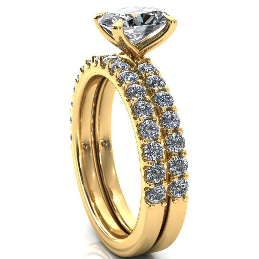 Mylene Oval Center Stone 4 Prong Sculptural Half Eternity Diamond Engagement Ring